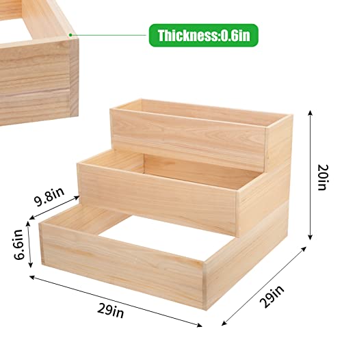 3 Tier Wooden Raised Plant Grow Box, 15.7" × 15.7" × 16.5" Elevated Planter