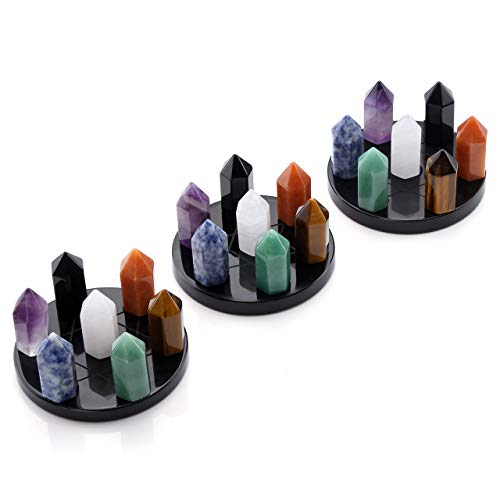 7 Chakra Star Group Healing Crystal Quartz Energy Stone Hexagonal Point Array w/ Obsidian Stand & Box