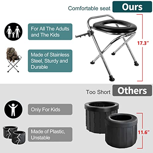 Upgraded Portable Toilet for Camping, 350LBS Weight Capacity