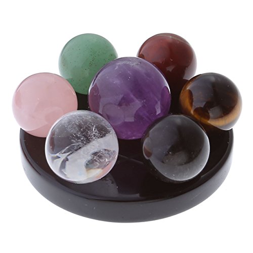 7 Chakra Star Group Healing Crystal Quartz Energy Stone Hexagonal Point Array w/ Obsidian Stand & Box