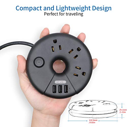 15" Portable Charging Station 3 USB w/o Surge Protector Short Extension Cord