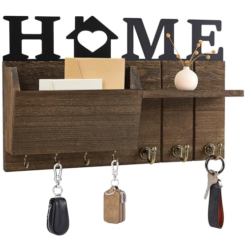 Key Holder for Wall, Mail and Key Hanger Wall Mount with Double Key Hook and Hat Coat Rack Shelf