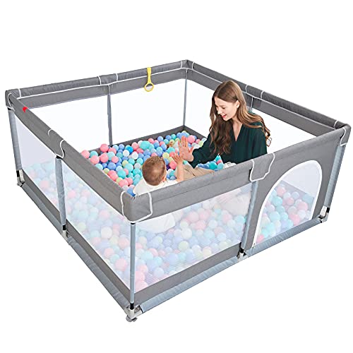 Large Baby Playpen for Toddler, (Gray,50”×50”)