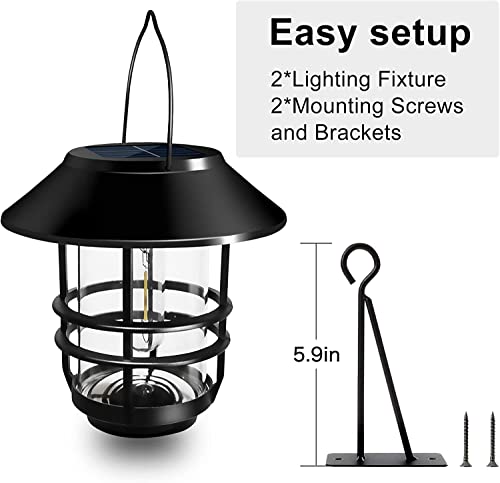 2 Pcs Outdoor Solar Glass Hanging Light Lantern - Waterproof