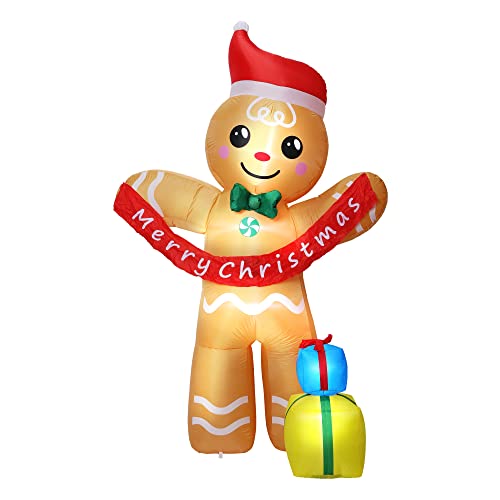 Christmas Inflatables Gingerbread Man with Gift Boxes, LED Inflatable Decoration for Outdoor Indoor Holiday