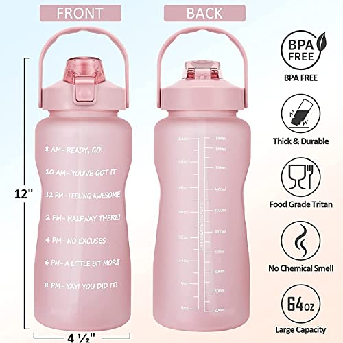 Half Gallon Motivational Water Bottle w/ Sleeve & Strap 64 OZ