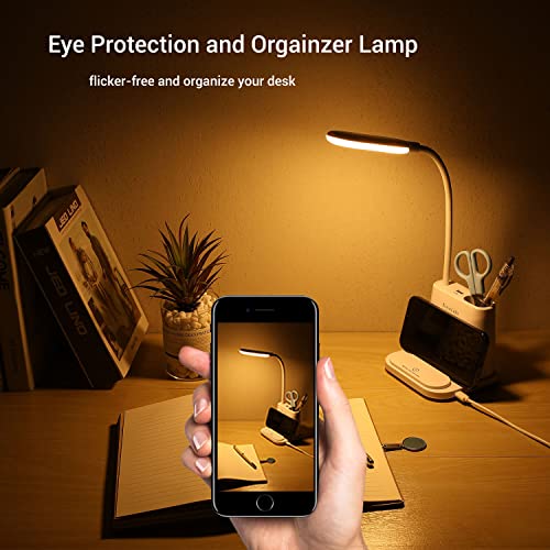 Rechargeable Desk Lamp w/ USB Charging Port, Pen Holder & Phone Holder