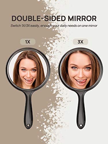 Double-Sided Handheld Mirror 1X/3X Magnifying Mirror, Set of 2