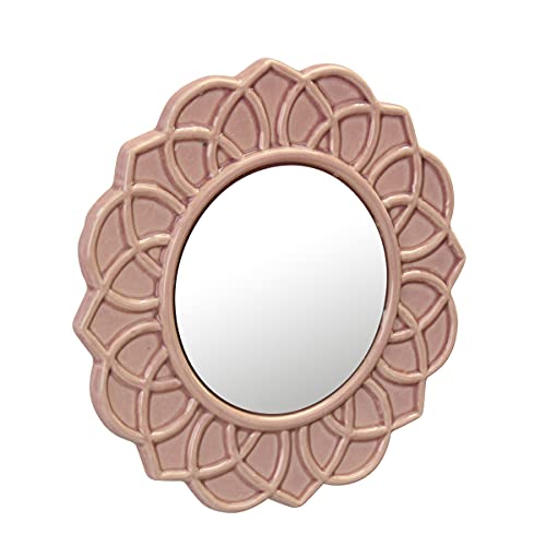 Decorative 9" Round Floral Ceramic Accent Wall Mirror