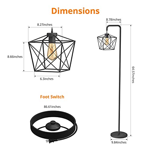 Rustic Standing Industrial Floor Lamp w/ 4W LED Edison Bulb