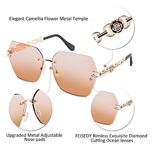 Classic Rimless Sunglasses for Women Metal Frame Diamond Cutting Lens