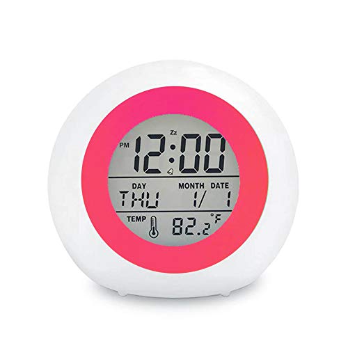 Digital Alarm Clock, 7 Color Night Light, Snooze, Temperature Detect Batteries Operated