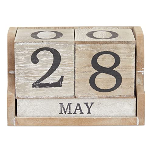 Wooden Perpetual Date Desk Calendar Blocks  Farmhouse Office Decoration (5 x 4 In)