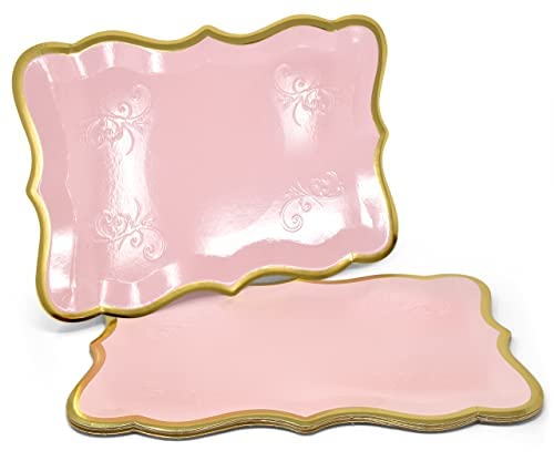 10 Rectangle Trays with Gold Rim Border for Elegant Dessert Table Serving