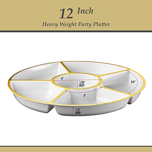 6 Sectional Round Plastic Serving Tray/Platter (8, Black)