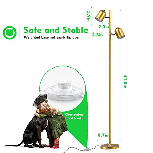 Gold Floor Lamp w/ 2 Adjustable Rotating Lights,  2x5W LED Bulbs Included