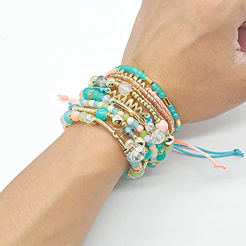 6 Sets Stackable Stretch Bracelets Multi-color Bohemian Bracelet Sets for Women