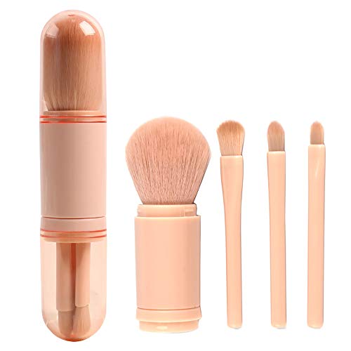 Makeup Brush Set- 4 in 1 Portable Travel Lip, Highlight, Eyeshadow, Foundation Blending & Powder Brush