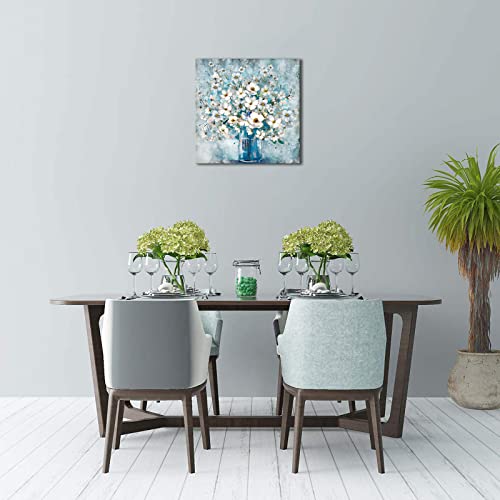 White Flower in Blue Bottle  Wall Art Canvass