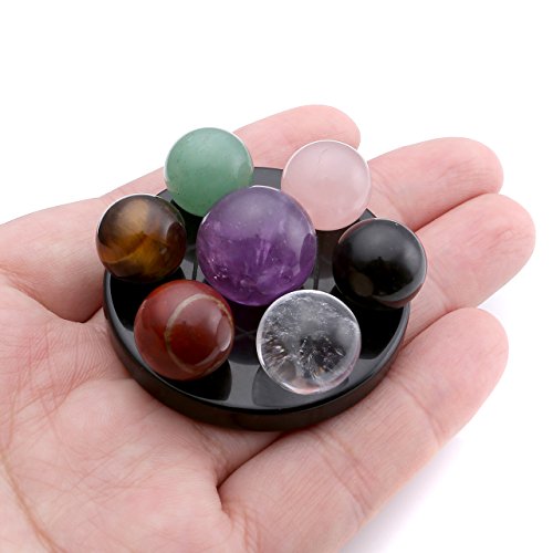 7 Chakra Star Group Healing Crystal Quartz Energy Stone Hexagonal Point Array w/ Obsidian Stand & Box