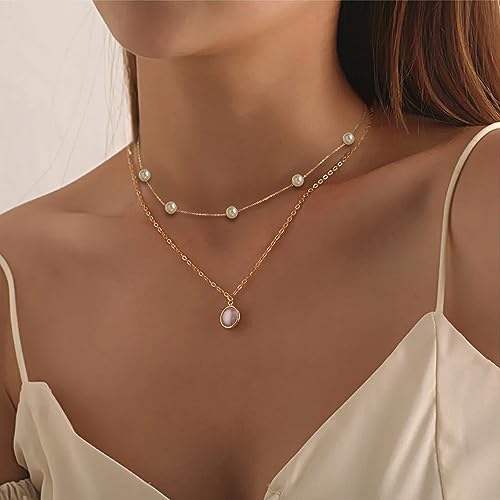 Gold Pearl Necklace, Dainty Gold Necklaces Pearl Choker Necklace Pearl Necklaces for Women Gold Jewelry