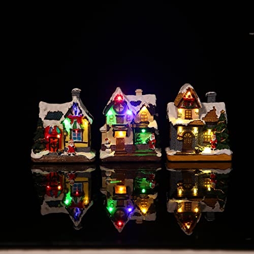 Christmas Village Houses, w/ Colored Lights Battery Operated