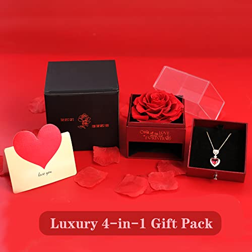 Enchanted Real Rose Flower I Love You Necklace,Perfect Gifts for Her