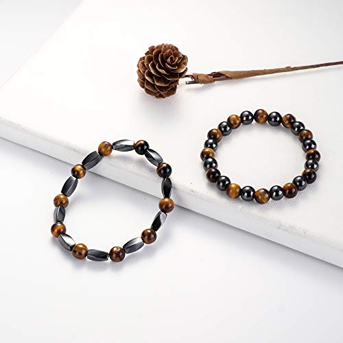 4Pcs Hematite Bead Bracelet for Men Women 8mm Tiger Eye Stone Beads