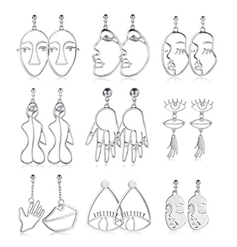 9 Pairs Face Hand Earrings for Women