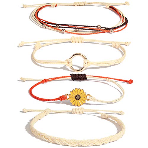 Sunflower String Bracelet Handmade Braided Rope Charms Boho Surfer Bracelet