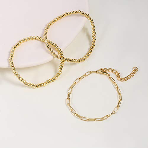 14K Gold Plated Beaded Bracelets for Women -Stretchable & Adjustable