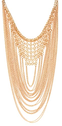 Women's Necklace - Elegant Layered Curb Chain Statement Bib Collar Necklace Costume Jewelry, White