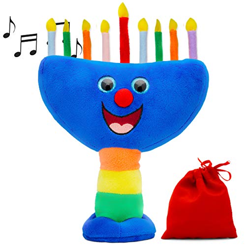 Plush Musical Hanukkah Menorah - Plays 2 Classic Hanukkah Melodies Includes Removable Candles & Candle Bag