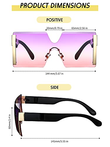 3 Pieces Oversized Square Sunglasses for Women Trendy Fashion Rimless Frame Glasses Transparent Eyewear