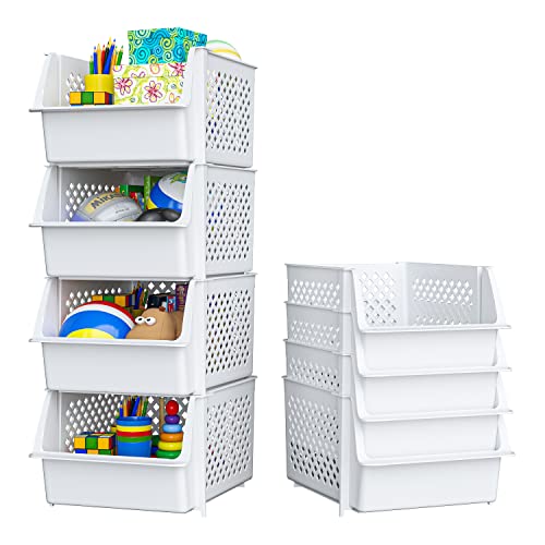 Plastic Stackable Storage Bins for Pantry - 4-Pack