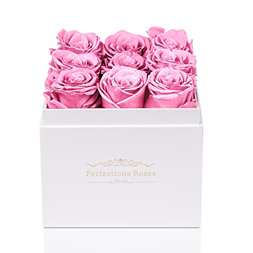 Real Roses Preserved Flowers in a Box, Long-Lasting Rose in White Medium Square Box