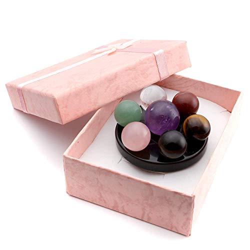 7 Chakra Star Group Healing Crystal Quartz Energy Stone Hexagonal Point Array w/ Obsidian Stand & Box