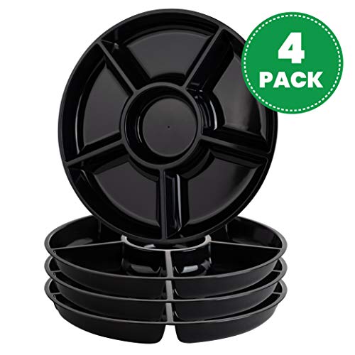 6 Sectional Round Plastic Serving Tray/Platter (8, Black)