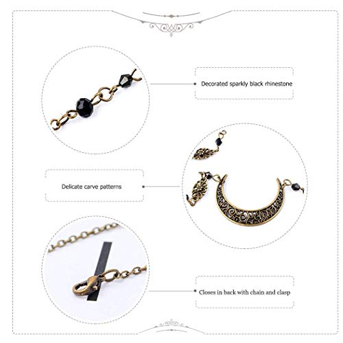 Boho Crescent Moon Head Chains Vintage Headpieces w/ Crystal Hair Chain