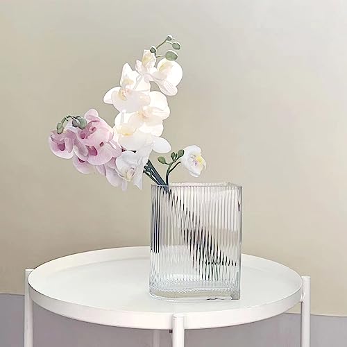 Clear Glass Vases for Centerpieces,Wide Ribbed Flowers Vase Large Wide Mouth Modern Fluted Glass