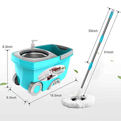 Spin Mop Bucket System Stainless Steel Deluxe 360 Spinning Mop / 6 Microfiber Replacement Head