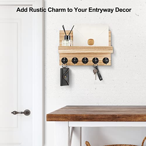 Key Holder for Wall, Decorative Key and Mail Holder with Shelf Has Large Key Hooks for Bags, Coats, Umbrella