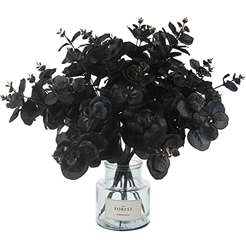 5 Pcs Black Artificial Eucalyptus Stems Faux Eucalyptuses Branches Black Leaf Halloween Centerpiece Halloween