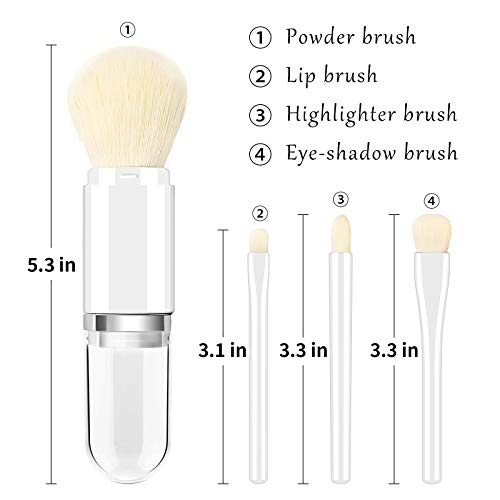 Makeup Brush Set- 4 in 1 Portable Travel Lip, Highlight, Eyeshadow, Foundation Blending & Powder Brush