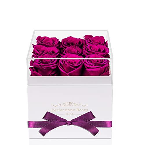 Real Roses Preserved Flowers in a Box, Long-Lasting Rose in White Medium Square Box