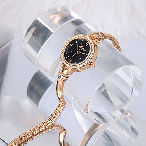 Elegant Rose Gold/Silver Watch & 3 Bracelets Set for Women