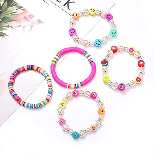 Colorful Beaded Stretchable Rainbow Heishi Stackable Bracelet Set