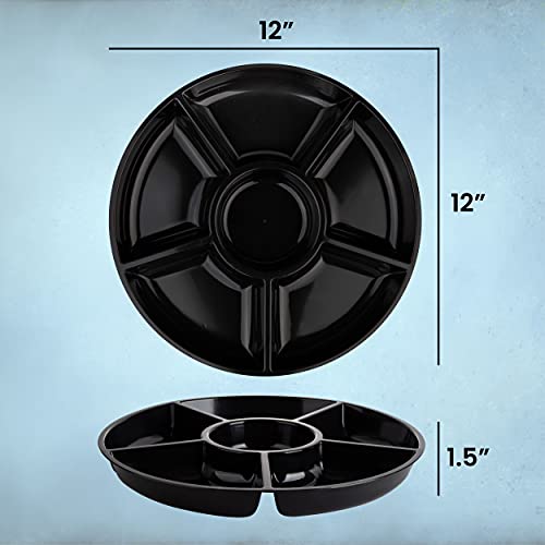 6 Sectional Round Plastic Serving Tray/Platter (8, Black)