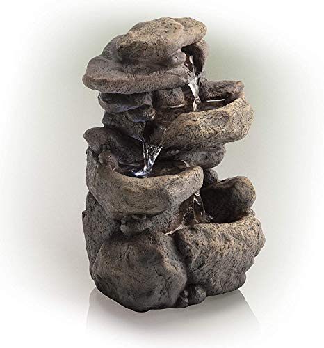 11" Tall Indoor 3-Tier Tabletop Stone Water Fountain w/ LED Lights, Gray