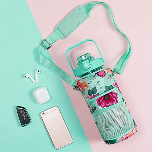 Half Gallon Motivational Water Bottle w/ Sleeve & Strap 64 OZ